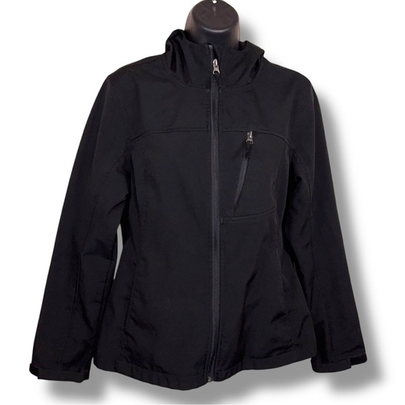 Medium Free Tech Black Jacket Hooded Windbreaker Zip Closure Outdoor Athletic - Picture 1 of 16